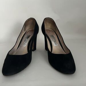 Jimmy Choo Black Suede Block Heel Pumps Womens Size 36 Round Toe Italy Pre-Owned